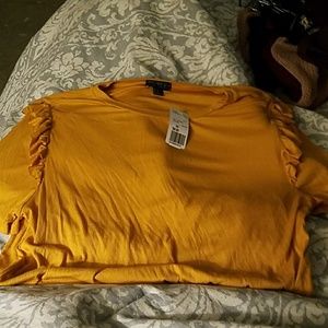 NWT MUSTARD RUFFLE SHOULDER TOP